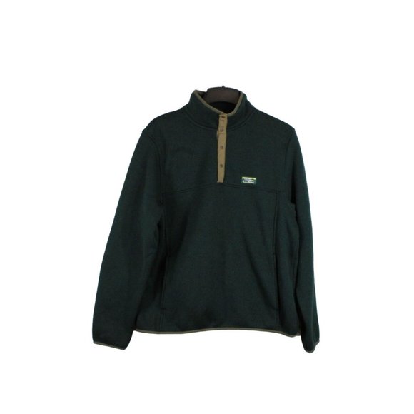 L.L. Bean Other - LL Bean Green Fleece Rugged Knit Snap Placket Pullover Sweater Size L